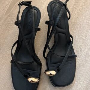 Primark Black Strappy Sandals with Gold Oval Accent